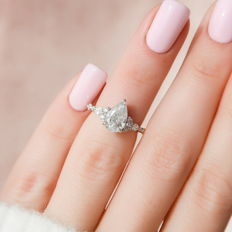 1.85CT Pear Shaped Moissanite Cluster Diamond Engagement Ring