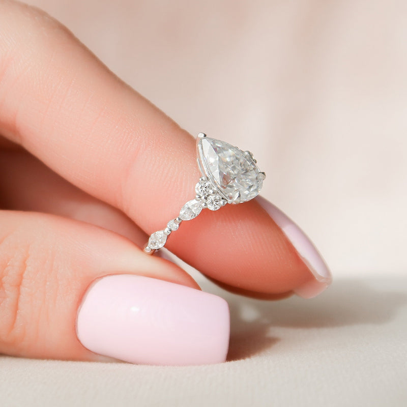 1.85CT Pear Shaped Moissanite Cluster Diamond Engagement Ring