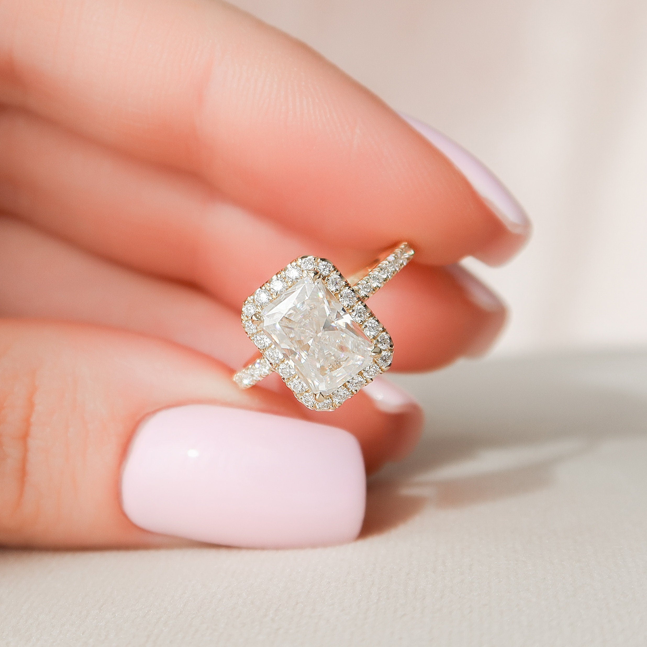 2.71 CT Radiant Cut Moissanite Halo Engagement Ring