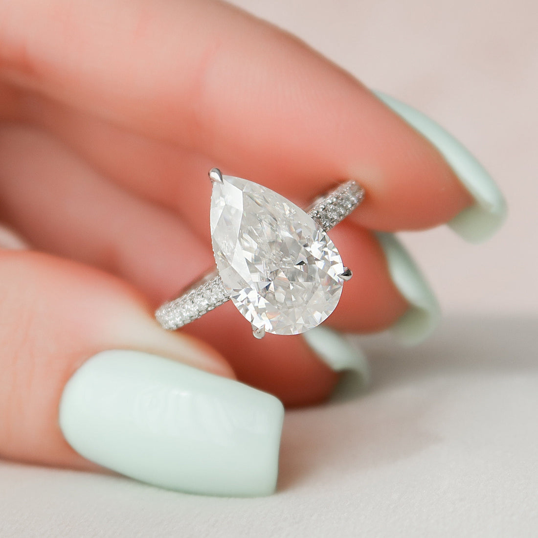 5.0CT Pear Moissanite Triple Pave Setting Engagement Ring