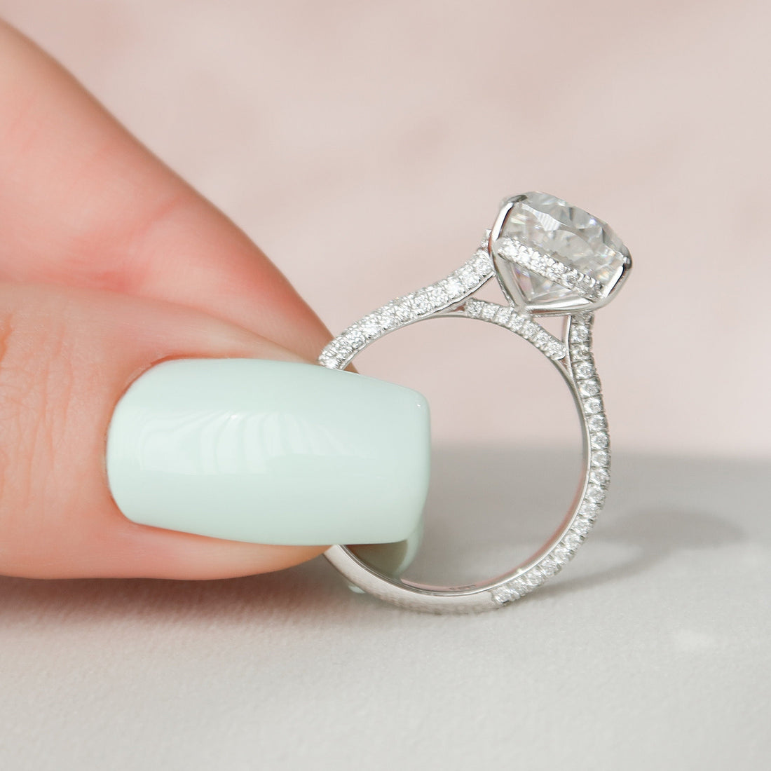 5.0CT Pear Moissanite Triple Pave Setting Engagement Ring