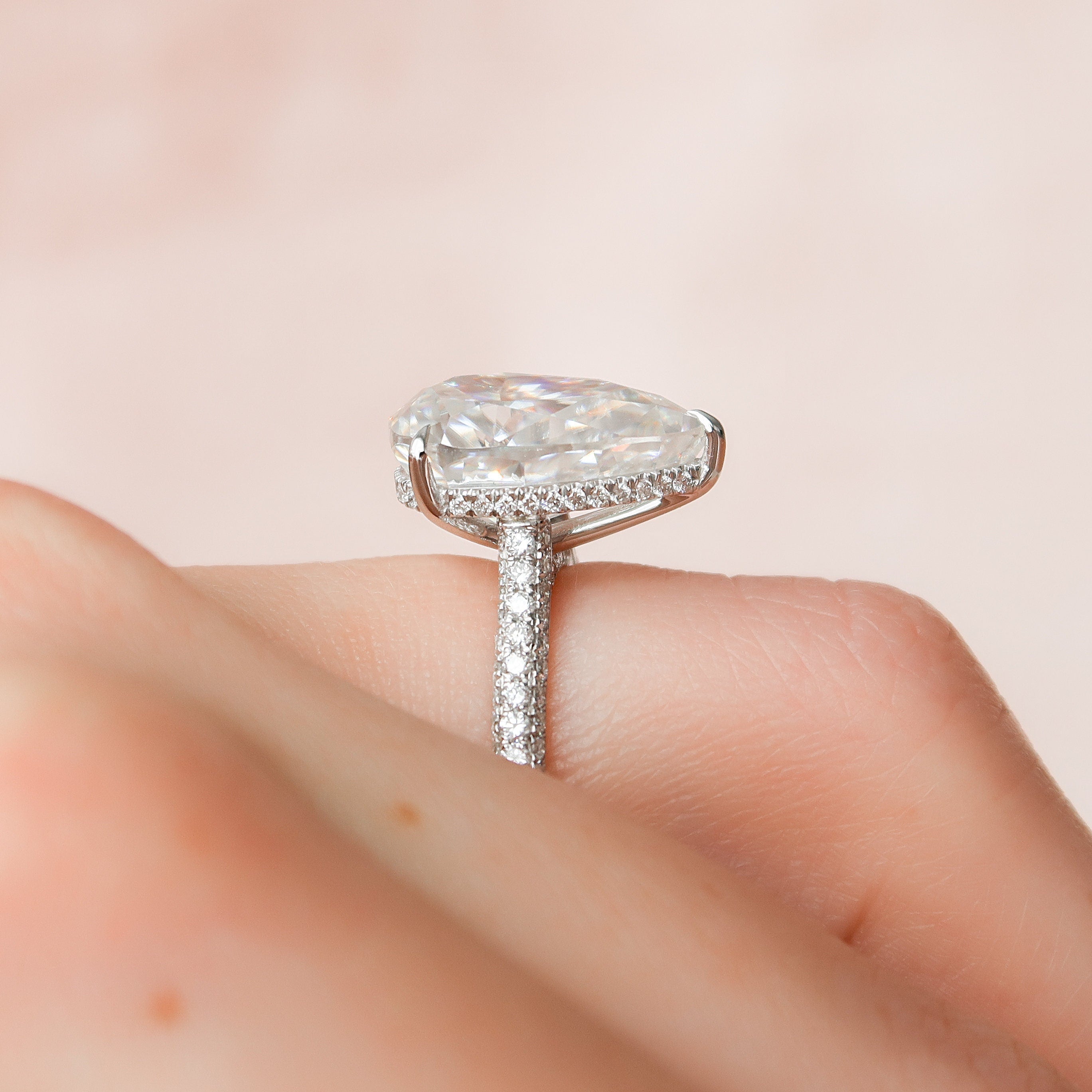 5.0CT Pear Moissanite Triple Pave Setting Engagement Ring