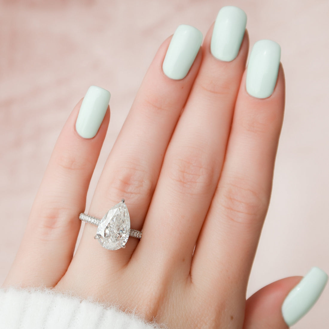 5.0CT Pear Moissanite Triple Pave Setting Engagement Ring