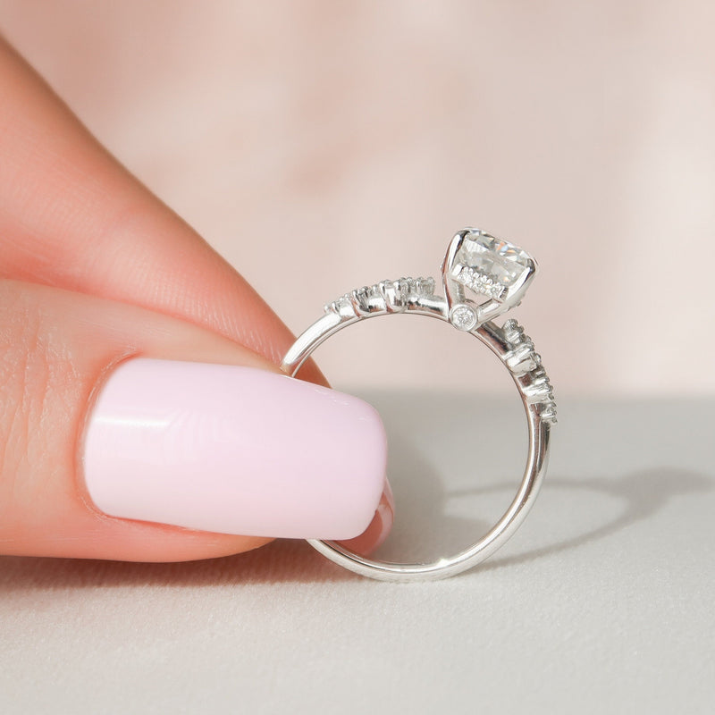 1.50 - 3.50 CT Cushion Cut Moissanite Cluster Pave Engagement Ring