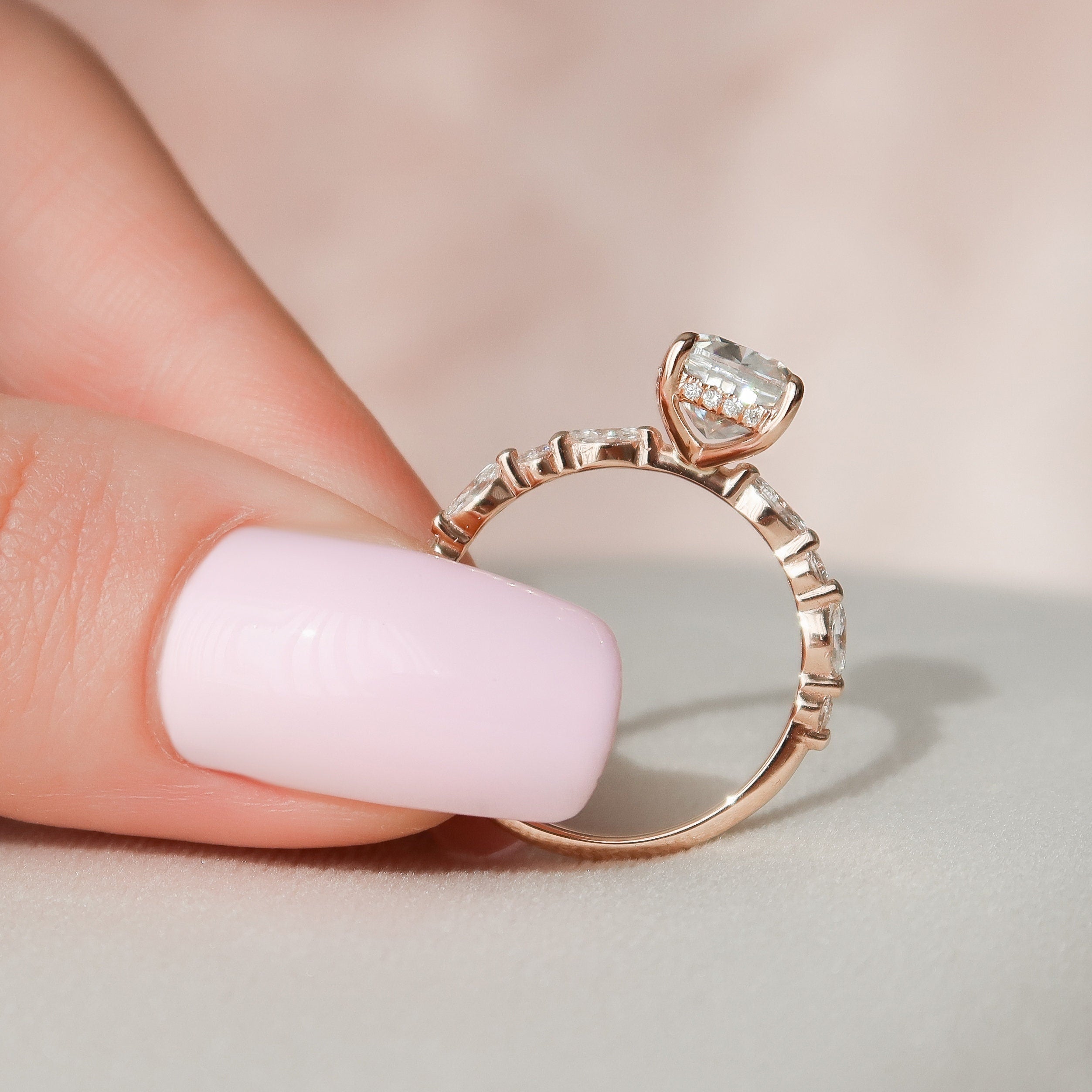 2.85CT Elongated Cushion Moissanite Hidden Halo Pave Setting Diamond Engagement Ring