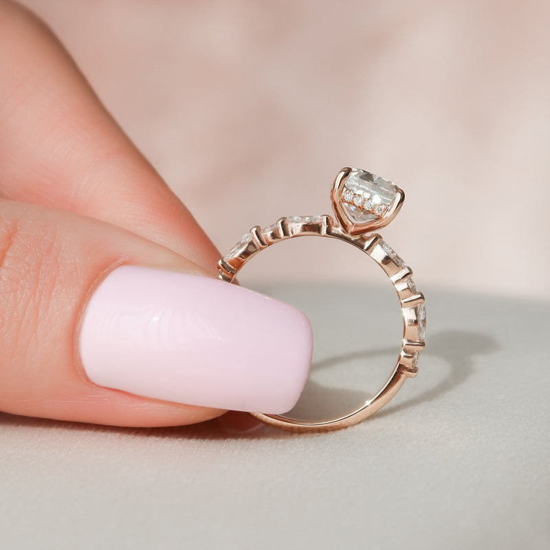 2.85CT Elongated Cushion Moissanite Hidden Halo Pave Setting Diamond Engagement Ring