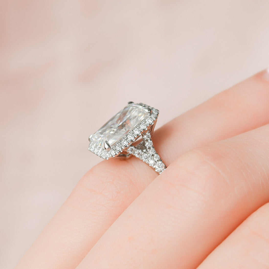 5.50CT Radiant Moissanite Halo Split Shank Style Engagement Ring