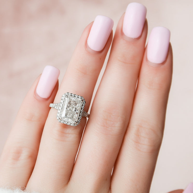 5.50CT Radiant Moissanite Halo Split Shank Style Engagement Ring