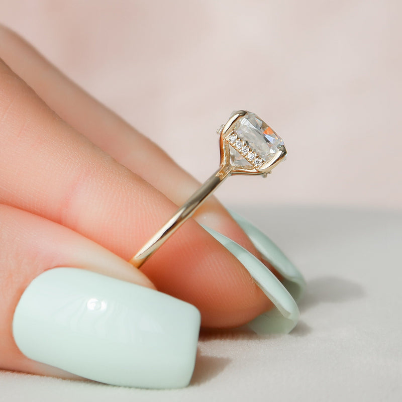 3.50CT Cushion Moissanite Solitaire Hidden Halo Engagement Ring