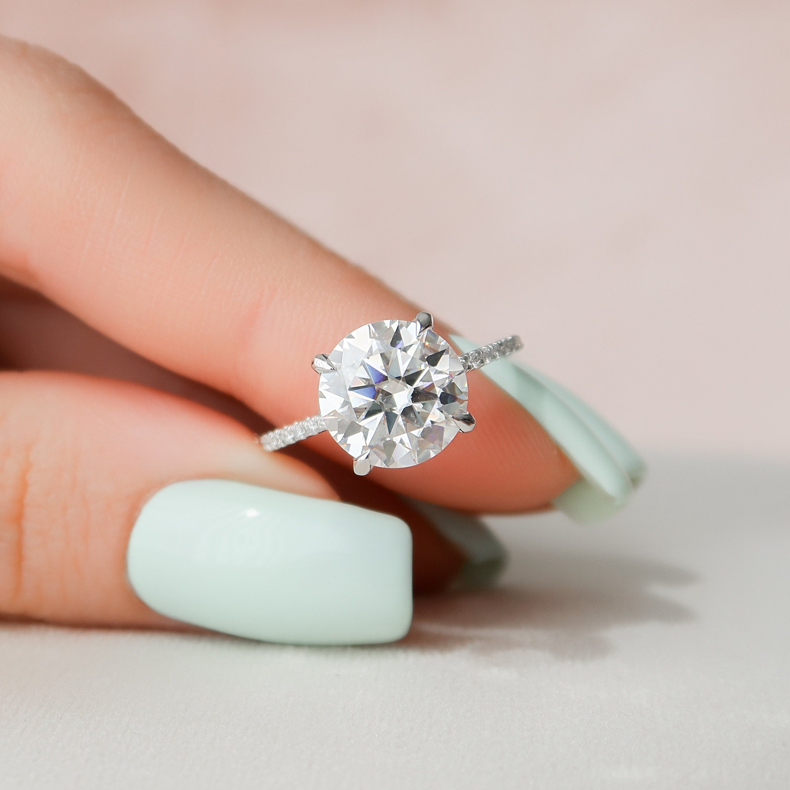 3.50CT Round Moissanite Hidden Halo Pave Setting Engagement Ring