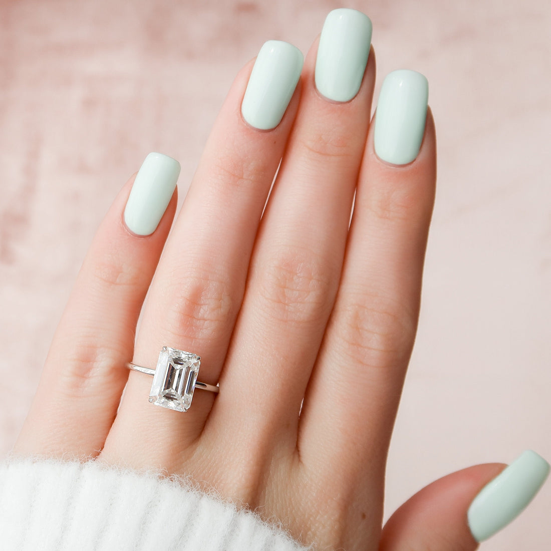 4.50CT Emerald Moissanite Solitaire Hidden Halo Setting Engagement Ring