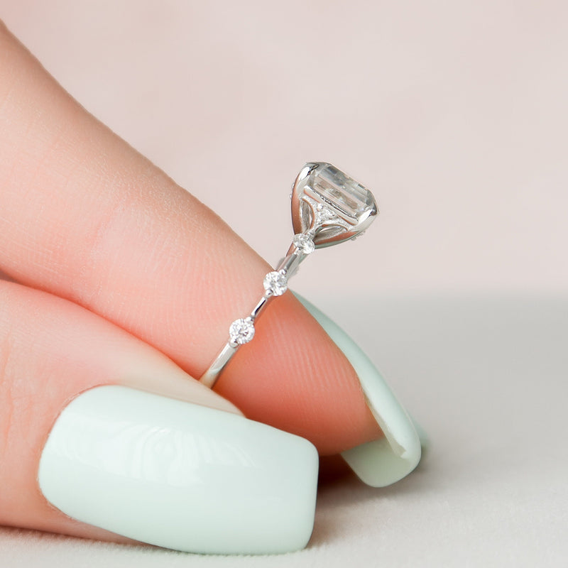 3.0CT East-West Emerald Moissanite Solitaire Dainty Style Engagement Ring