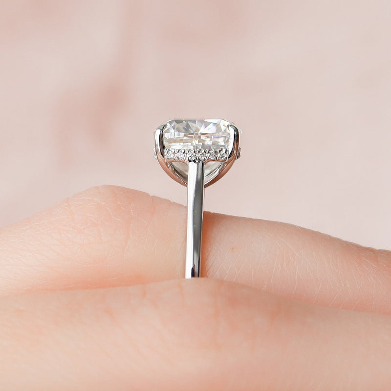 3.12 CT Cushion Moissanite Solitaire Hidden Halo Setting Engagement Ring