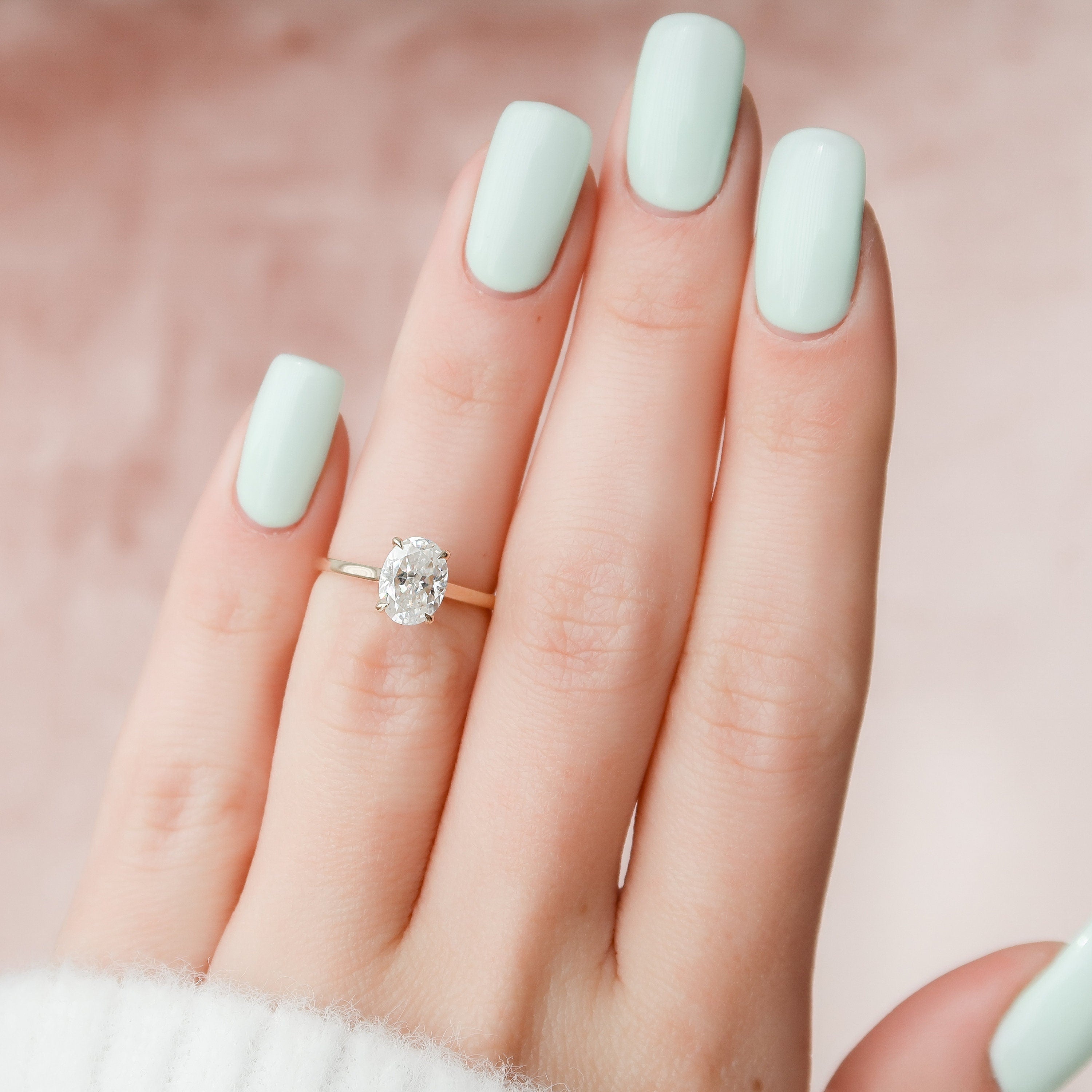 1.5CT Oval Cut Moissanite Hidden Halo Diamond Engagement Ring