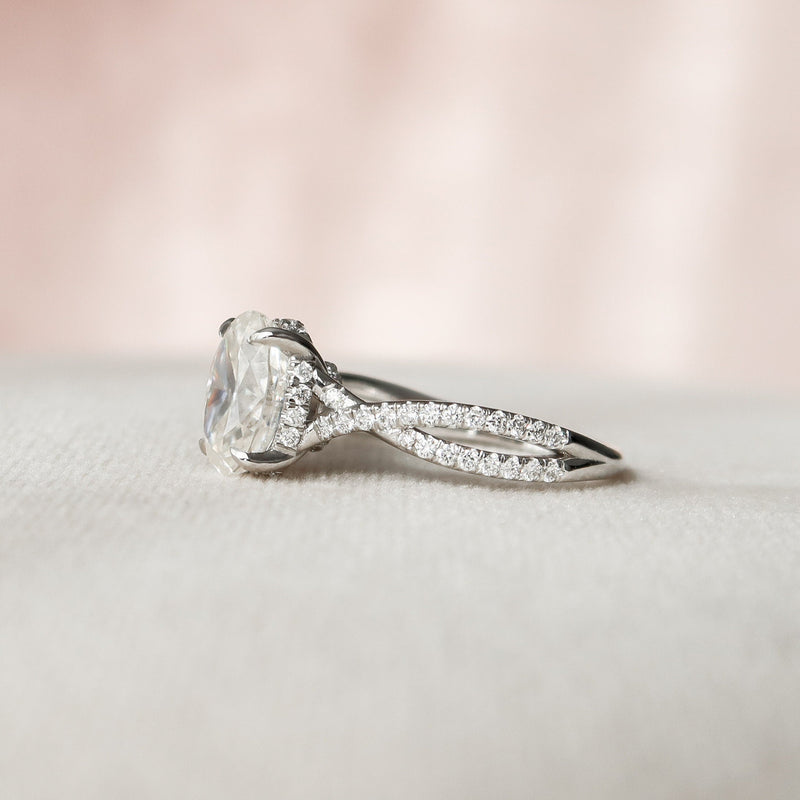 1.50CT Oval Cut Moissanite Criss Cross Pave Setting Engagement Ring