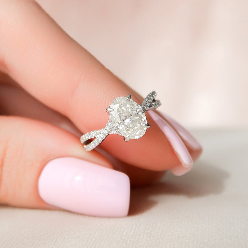 1.50CT Oval Cut Moissanite Criss Cross Pave Setting Engagement Ring