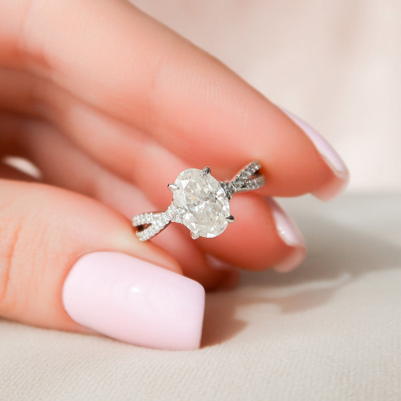 1.50CT Oval Cut Moissanite Criss Cross Pave Setting Engagement Ring
