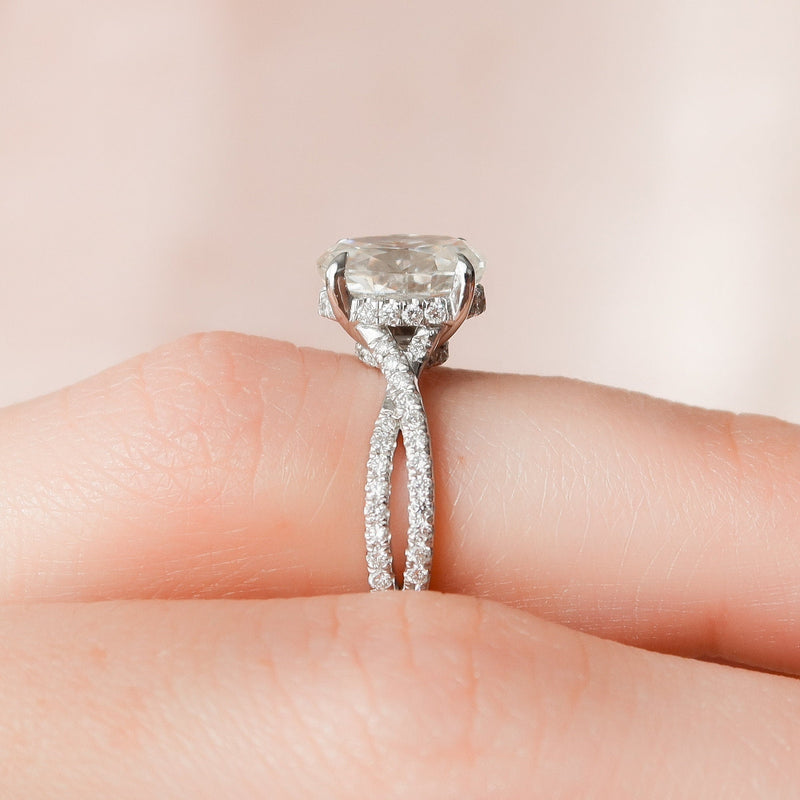 1.50CT Oval Cut Moissanite Criss Cross Pave Setting Engagement Ring