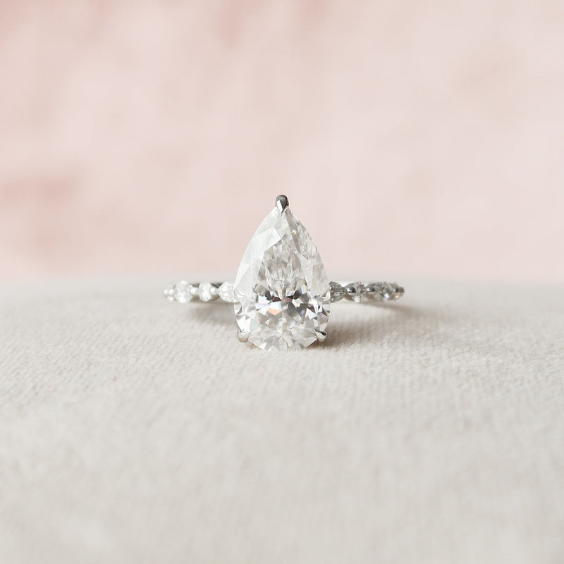 4.0CT Pear Moissanite Hidden Halo Pave Setting Engagement Ring