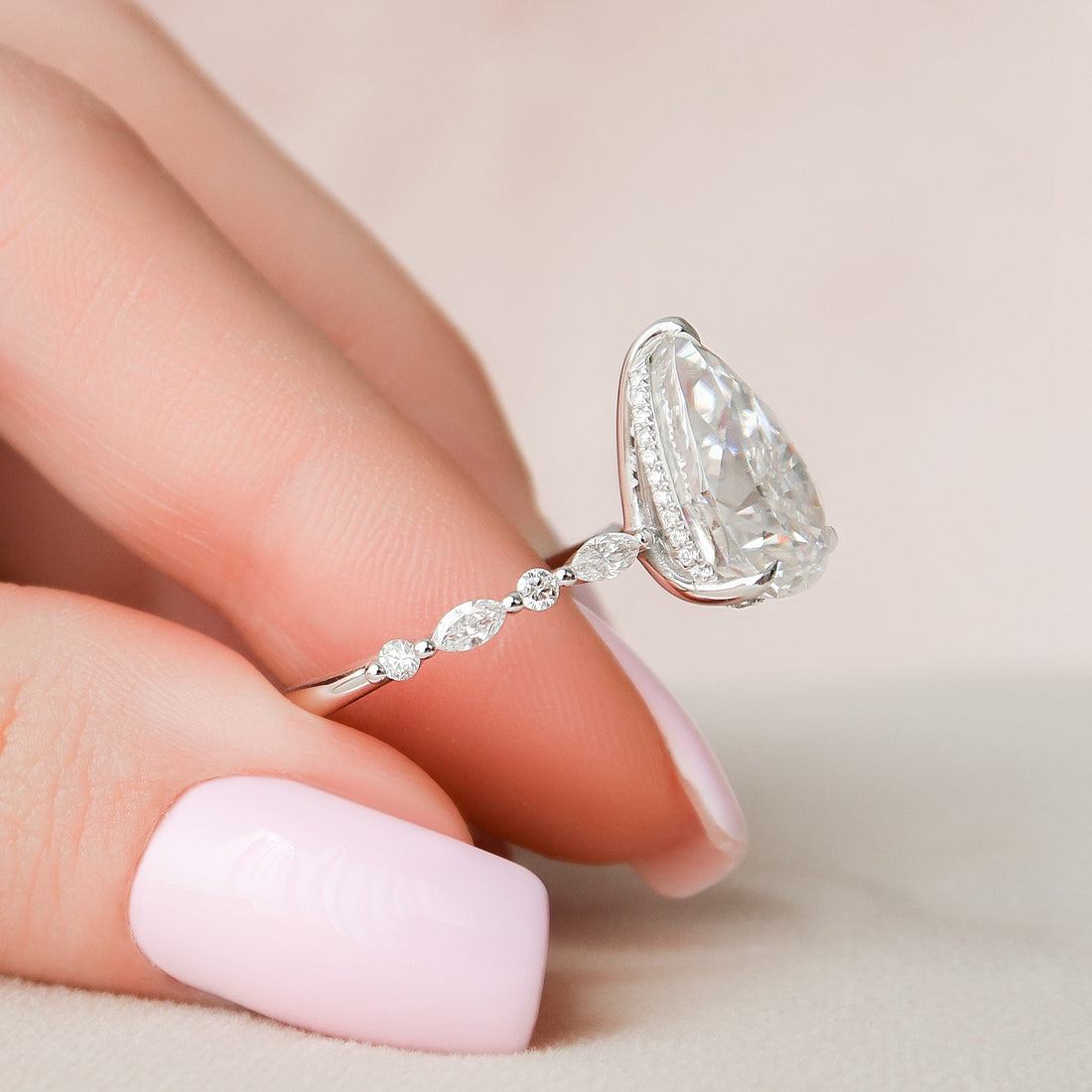 4.0CT Pear Moissanite Hidden Halo Pave Setting Engagement Ring