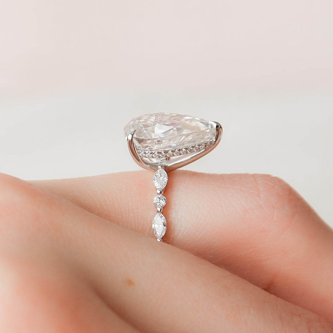 4.0CT Pear Moissanite Hidden Halo Pave Setting Engagement Ring
