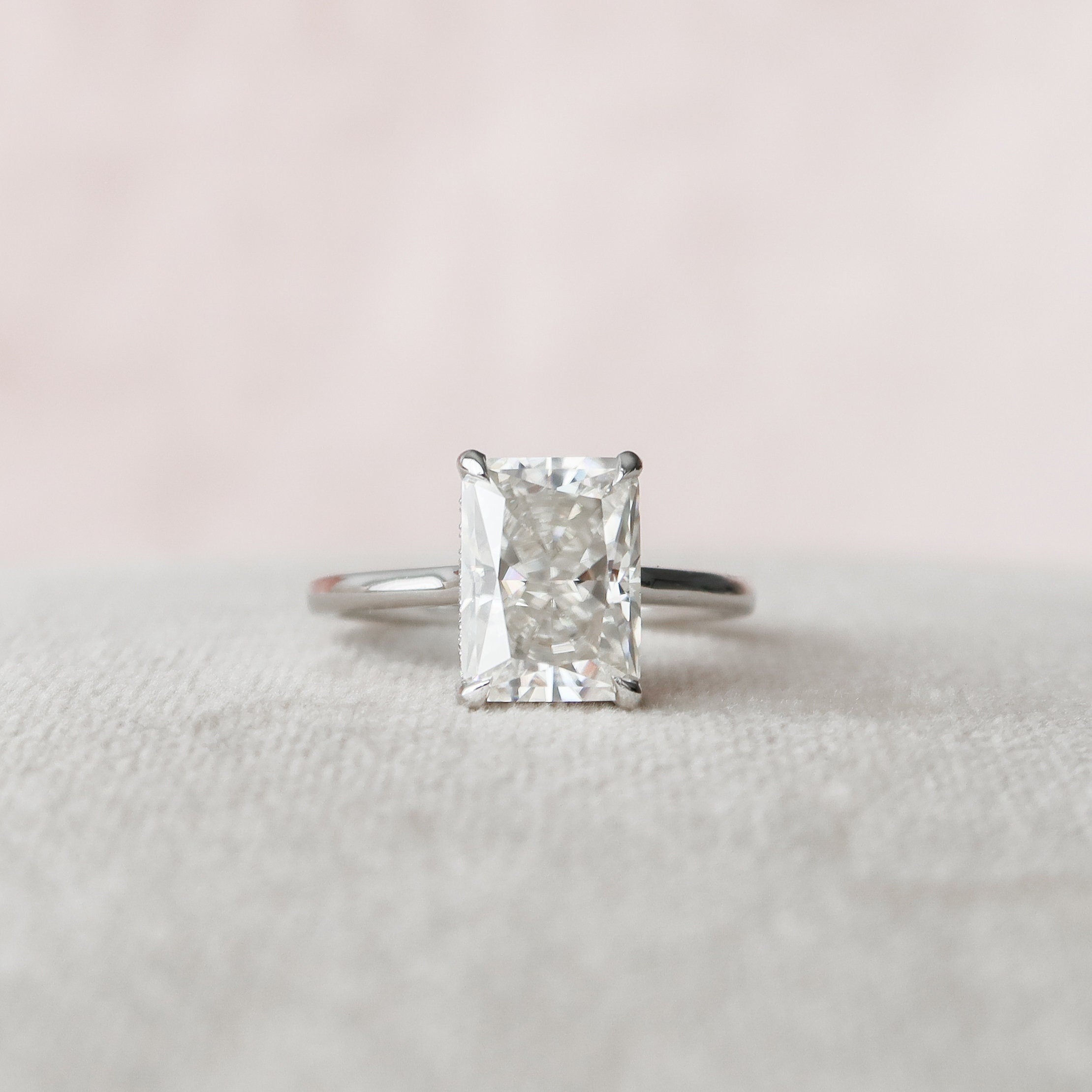 4.12CT Radiant Cut Hidden Halo Moissanite Engagement Ring