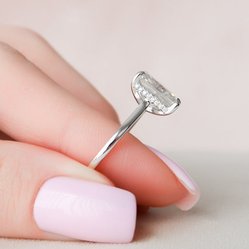 4.12CT Radiant Cut Hidden Halo Moissanite Engagement Ring