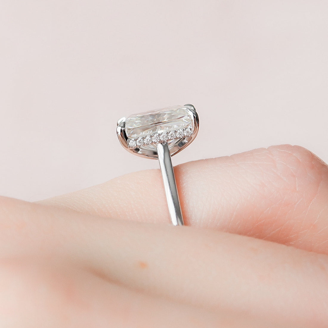 4.12CT Radiant Cut Hidden Halo Moissanite Engagement Ring