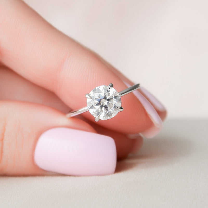 2.12 CT Round Moissanite Solitaire Engagement Ring With Hidden Halo Setting