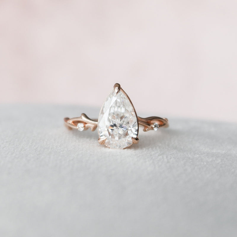 2.03 CT Pear Moissanite Nature Inspired Twig Style Engagement Ring