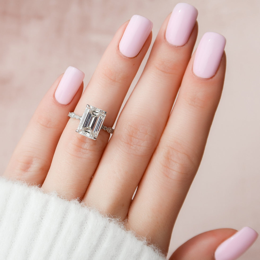 5.19CT Emerald Cut Moissanite Solitaire Art Deco Engagement Ring