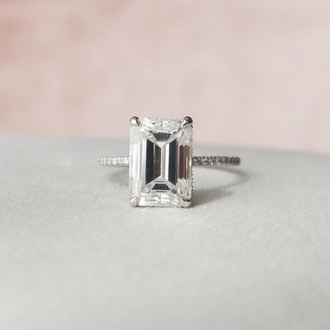 5.25CT Emerald Moissanite Hidden Halo Pave Setting Engagement Ring