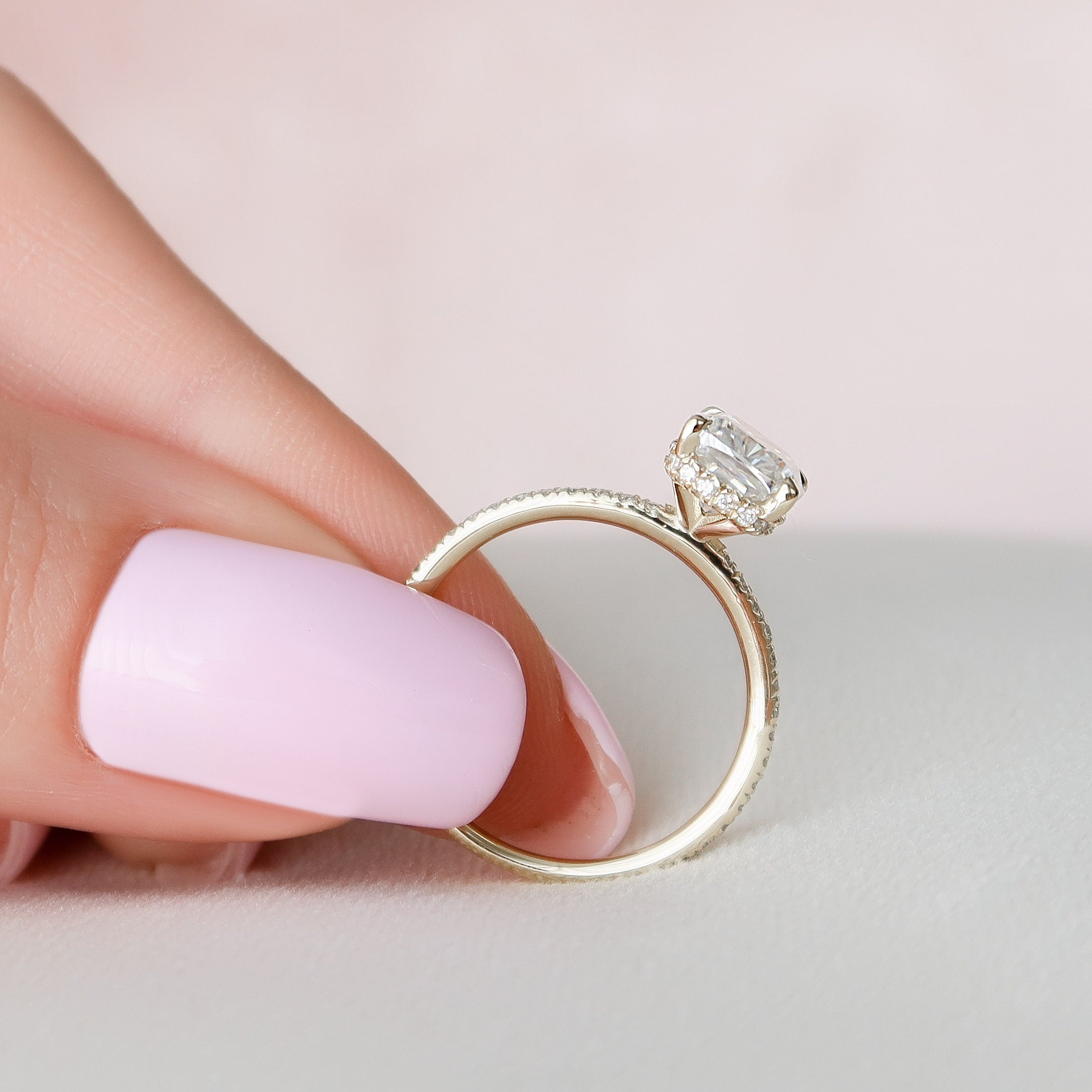 2.0CT Elongated Cushion Cut Moissanite Hidden Halo Engagement Ring