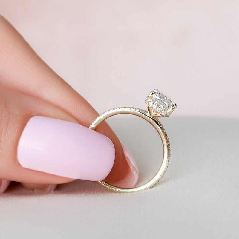 2.0CT Elongated Cushion Cut Moissanite Hidden Halo Engagement Ring