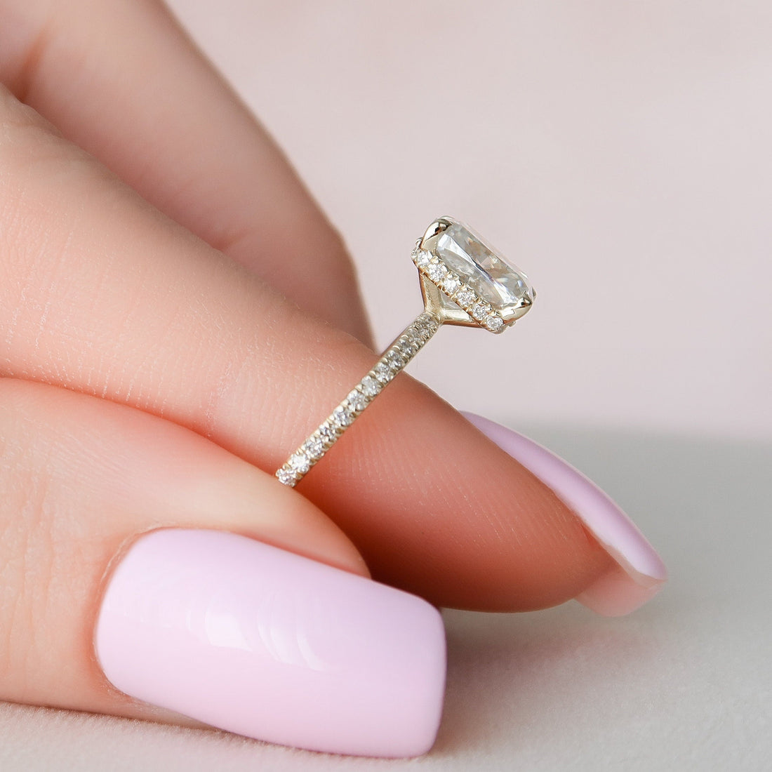 2.0CT Elongated Cushion Cut Moissanite Hidden Halo Engagement Ring