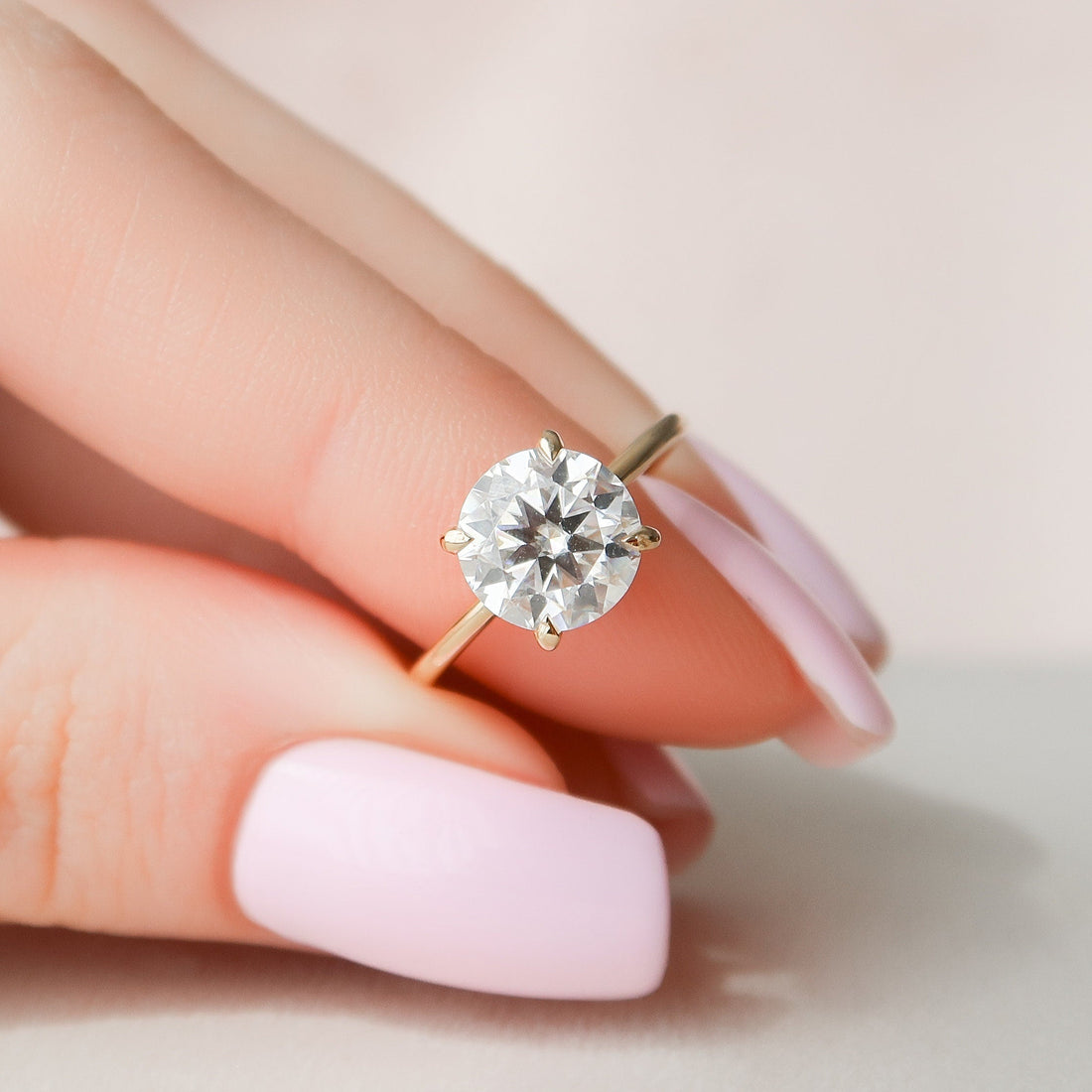 2.12 CT Round Moissanite Solitaire Engagement Ring With Hidden Halo Setting