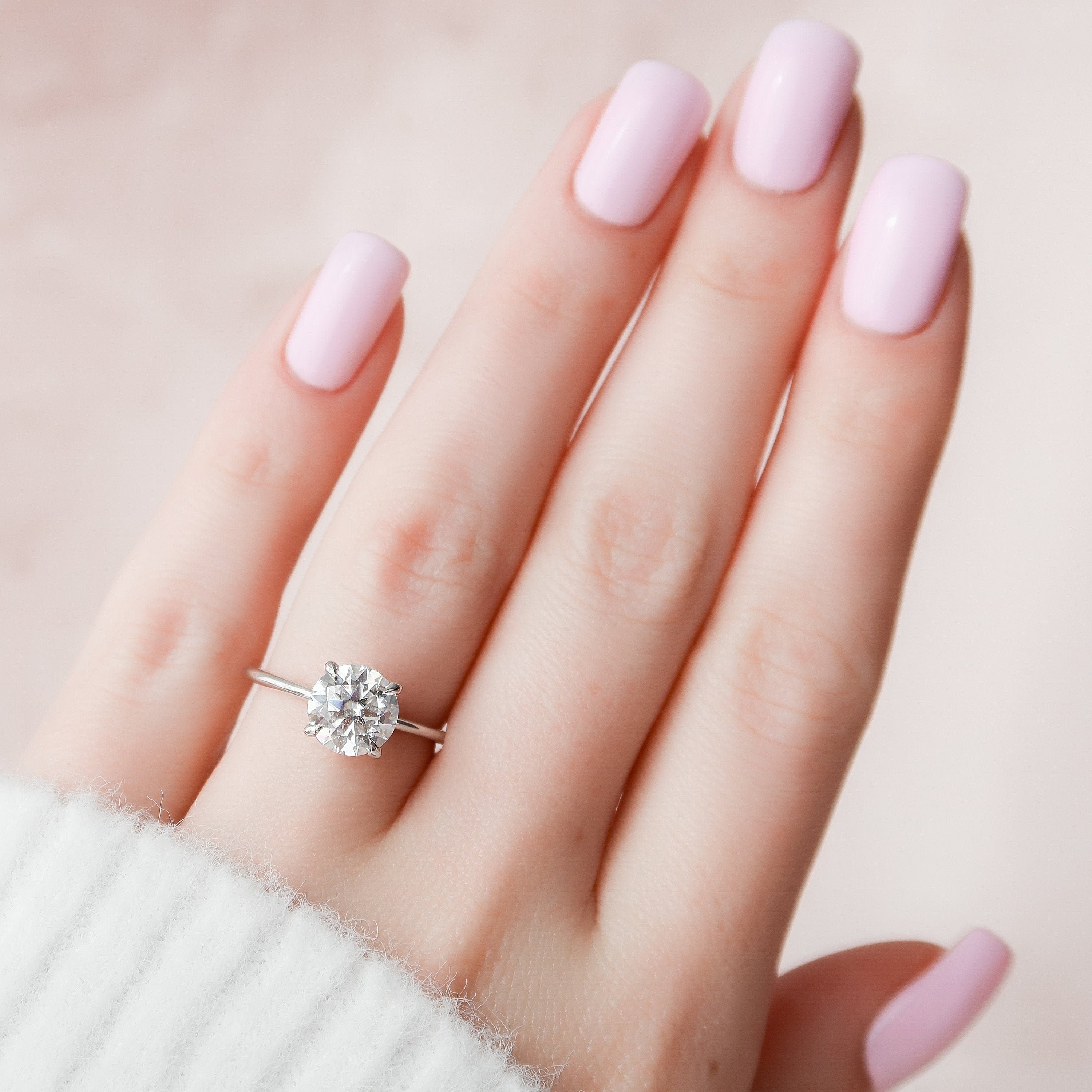 2.12 CT Round Moissanite Solitaire Engagement Ring With Hidden Halo Setting