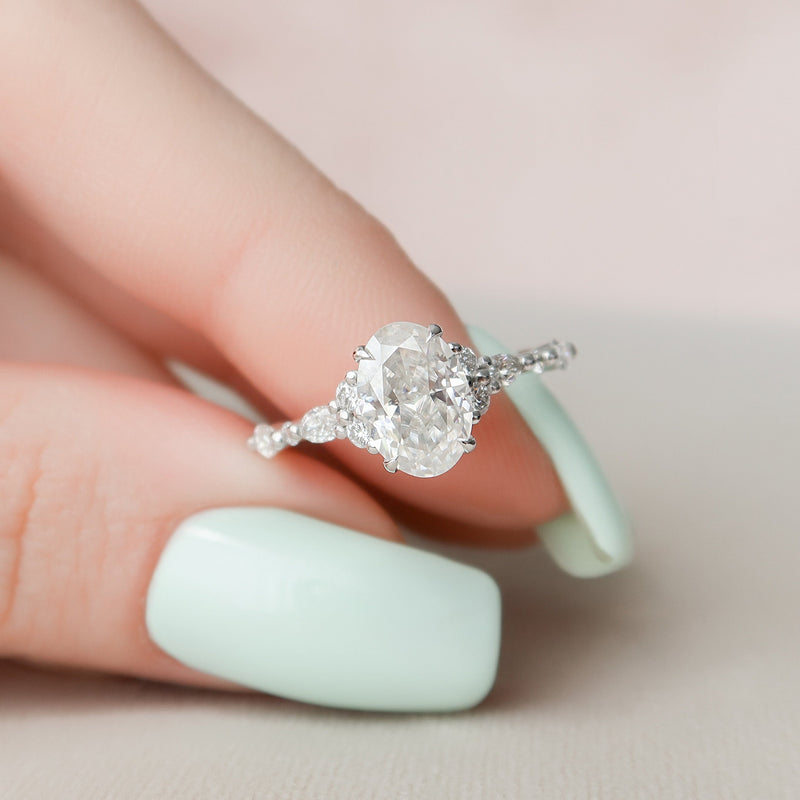 1.50CT Oval Cut Moissanite Cluster Style Engagement Ring