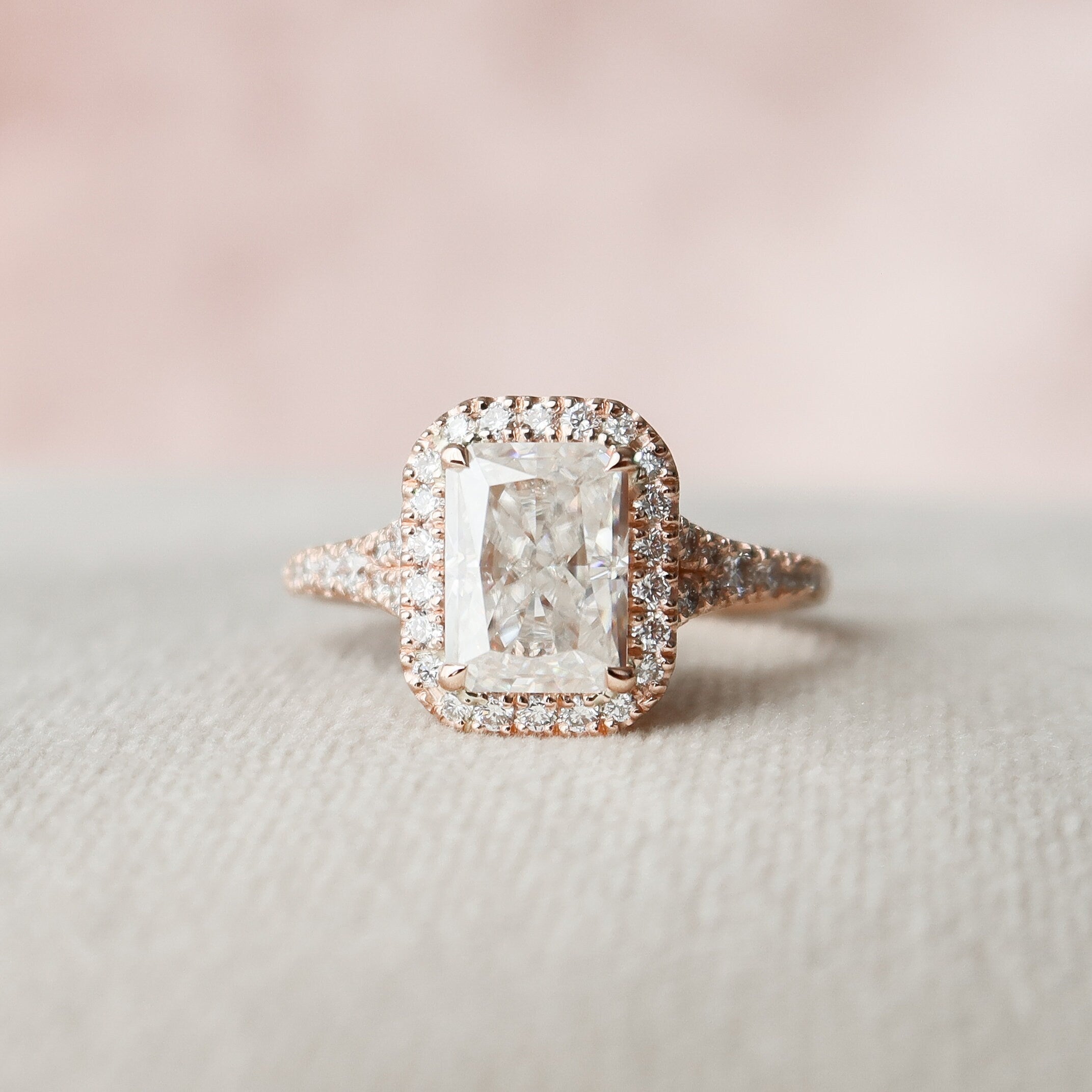 3.60CT Radiant Cut Hidden Halo Moissanite Engagement Ring