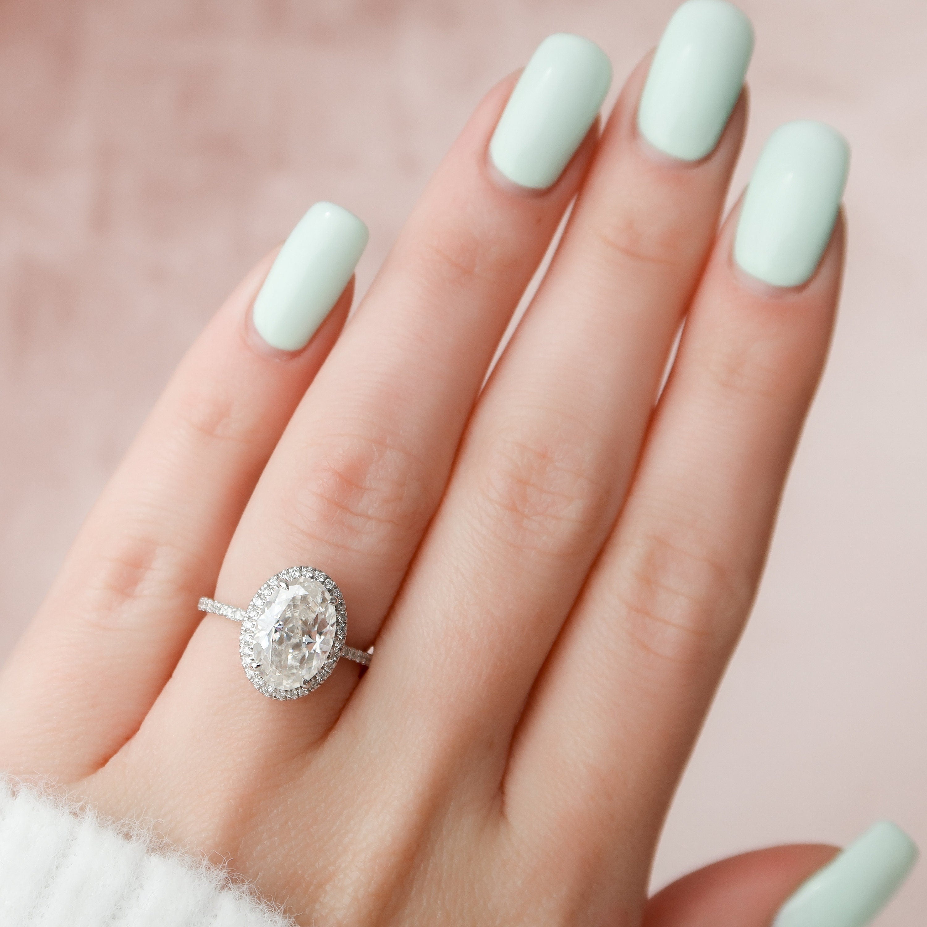 2.50CT Oval Moissanite Halo Pave Setting Engagement Ring