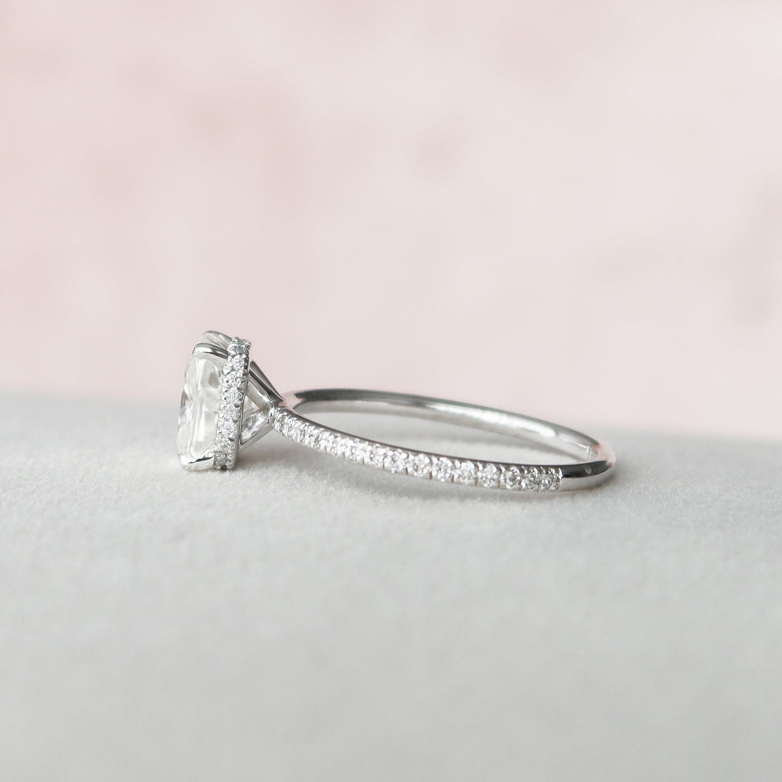 2.0CT Elongated Cushion Cut Moissanite Hidden Halo Engagement Ring