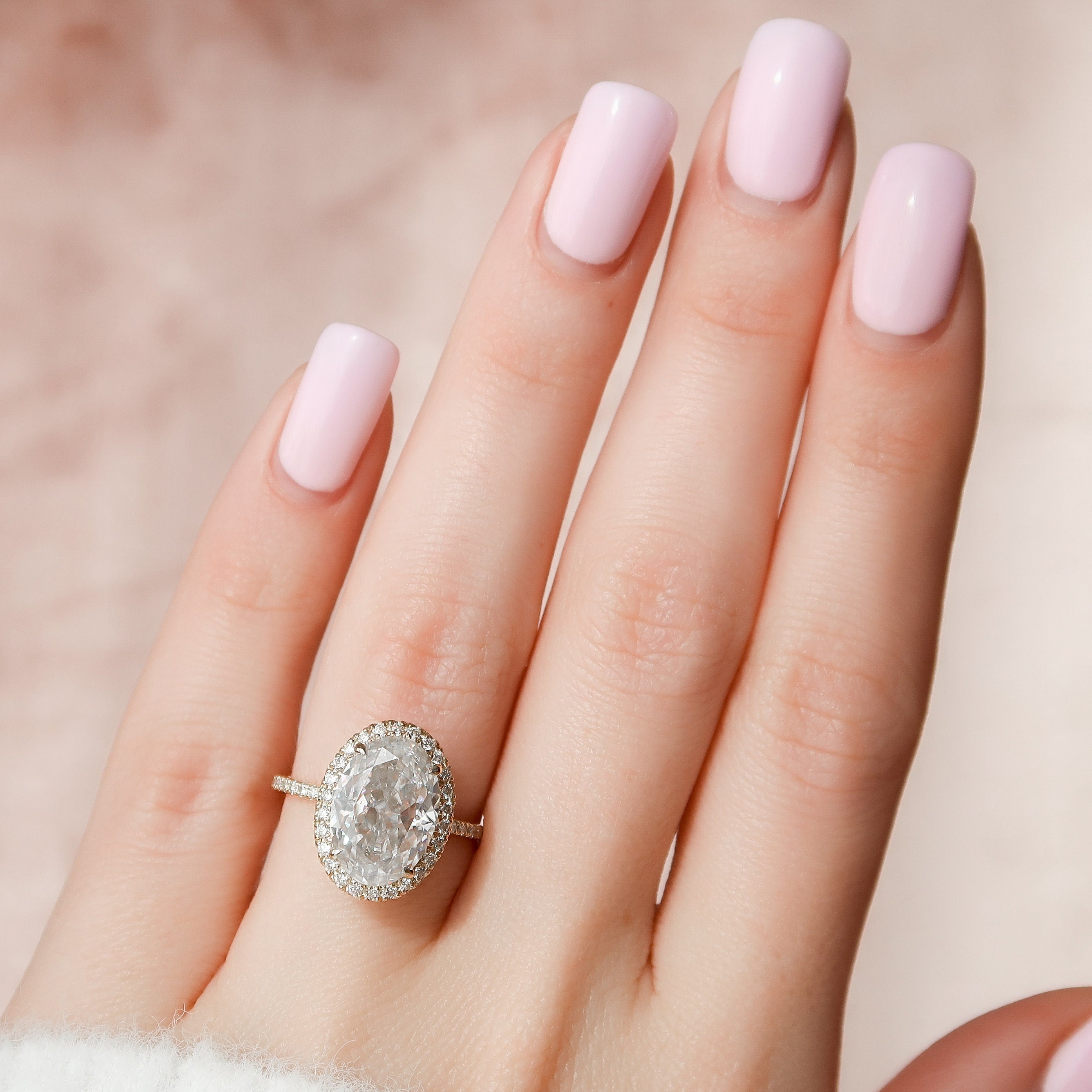 5.21 CT Oval Moissanite Halo Pave Setting Diamond Engagement Ring