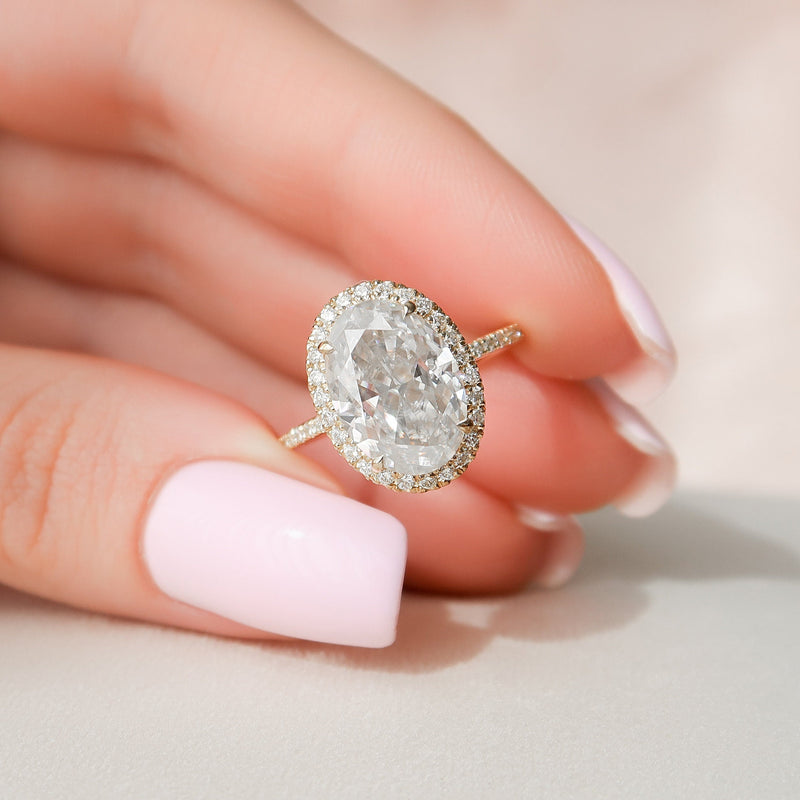 5.21 CT Oval Moissanite Halo Pave Setting Diamond Engagement Ring
