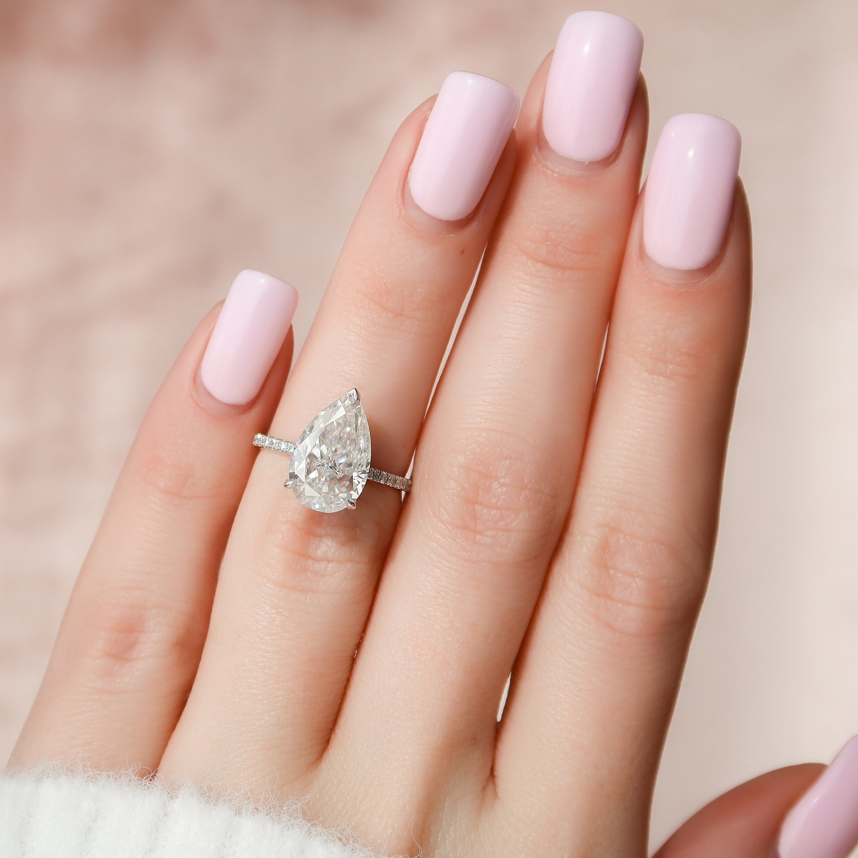 3.94CT Pear Cut Moissanite Hidden Halo Pave Setting Diamond Engagement Ring