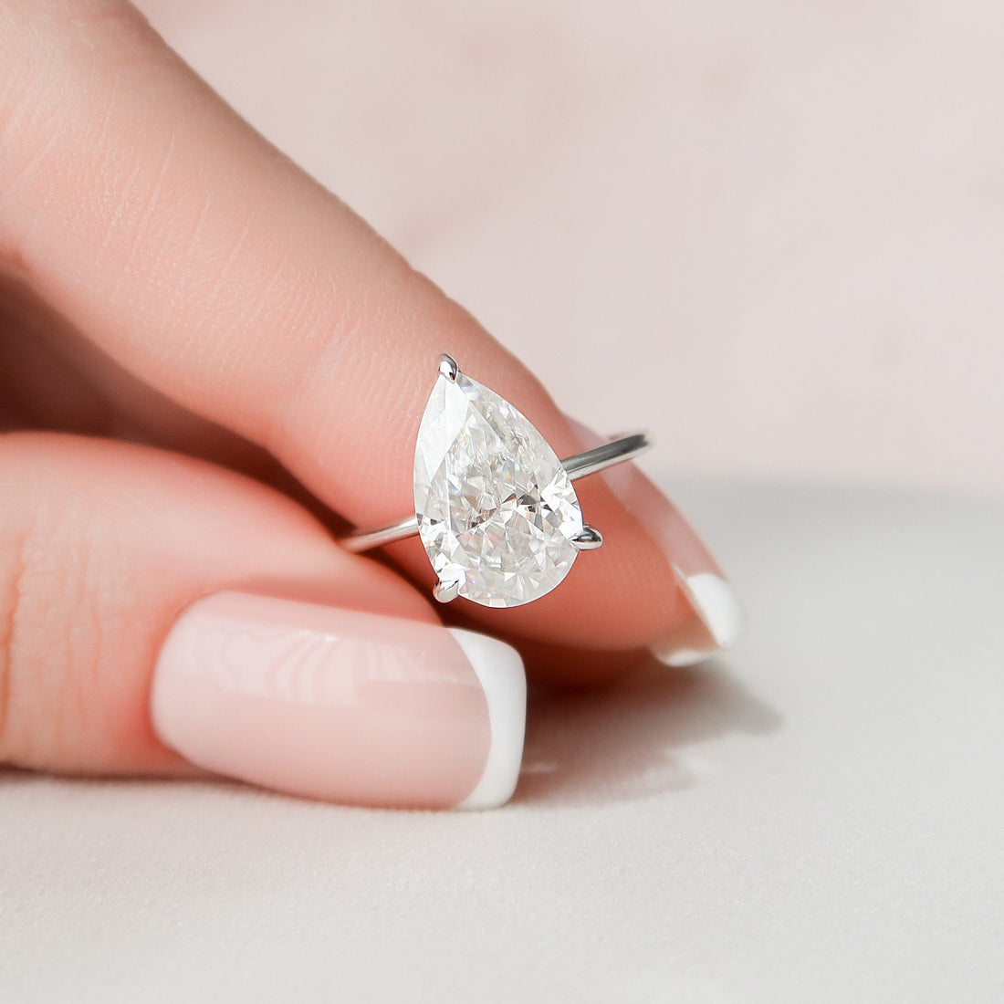 3.0CT Pear Moissanite Solitaire Hidden Halo Engagement Ring