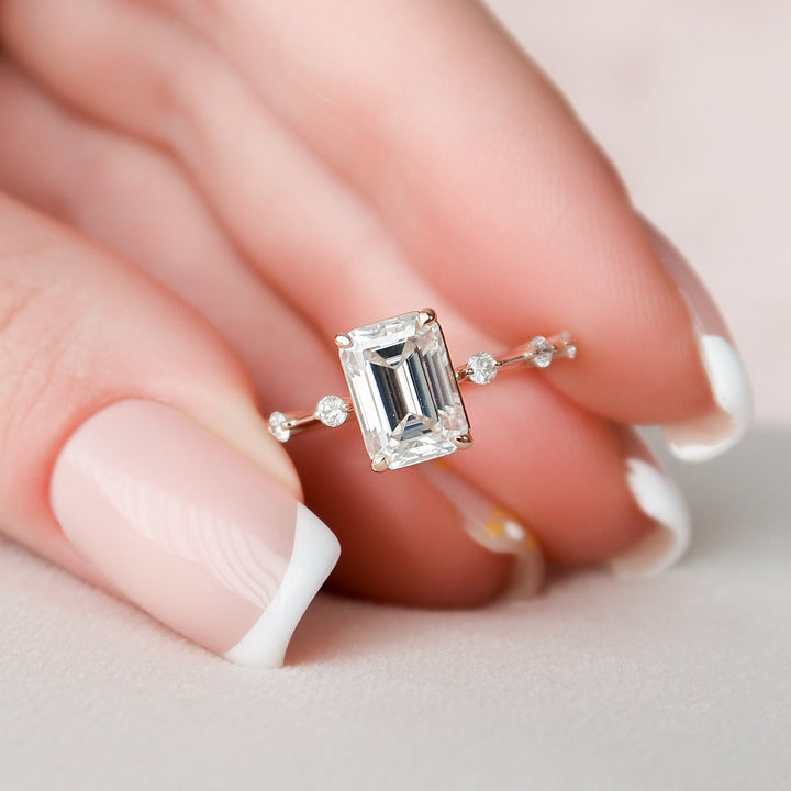 2.20CT Emerald Moissanite Solitaire Dainty Style Diamond Engagement Ring