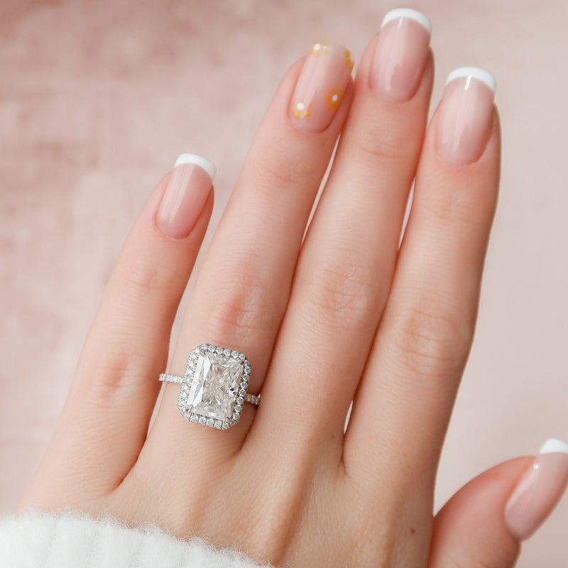 5.0CT Radiant Moissanite Halo Pave Setting Engagement Ring