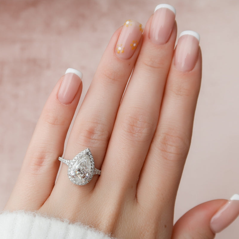 3.0CT Pear Moissanite Halo Split Shank Style Engagement Ring