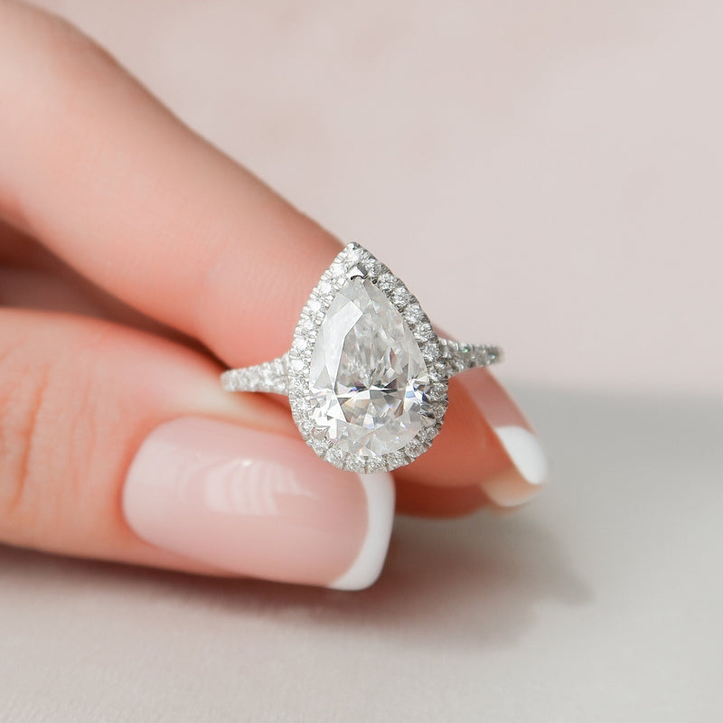 3.0CT Pear Moissanite Halo Split Shank Style Engagement Ring