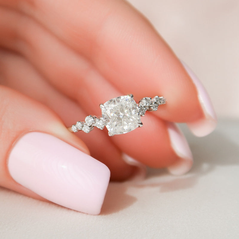 1.50 - 3.50 CT Cushion Cut Moissanite Cluster Pave Engagement Ring